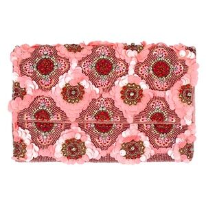 NEW Pink Beaded Sequin Floral Clutch, Beading BOTH Sides, Bridal Clutch